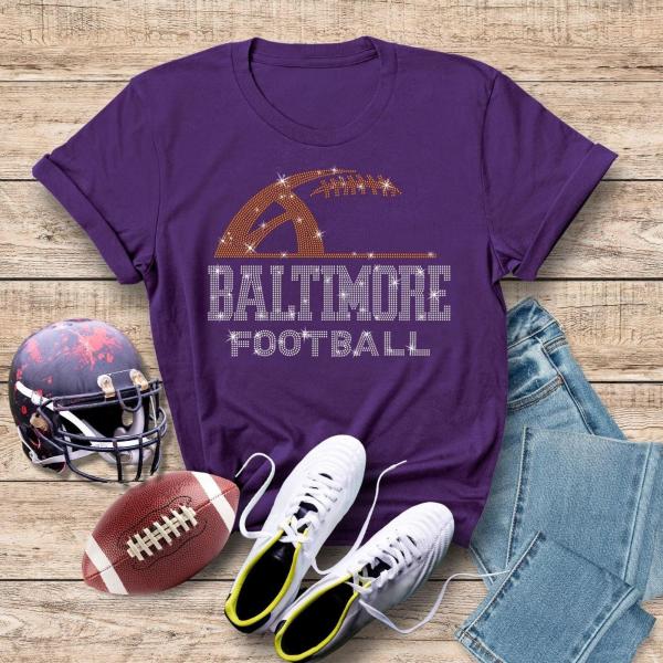 Baltimore  Rhinestone Sunday Football T-Shirt, Trendy Football Fan Gift, Game Day Sports Gift for Her,  Comfort Colors Retro Football Shirt