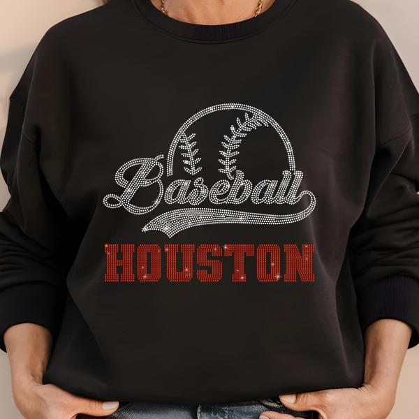 Houston Baseball Rhinestone Shirt, Gift for Baseball, Retro Sports Shirt, Game Day Tailgate Sport Shirt, Baseball Teams Favorite Fan T-shirt