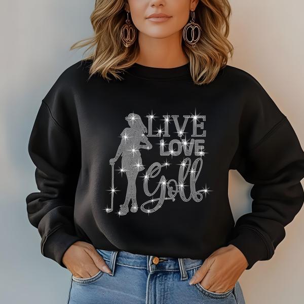 Golf Player Girl Rhinestone T-shirts, Holiday Shirt, Golf Apparel, Gift for Friends, Casual Chic Fashion, Gift for Her, V-neck, Sweatshirt