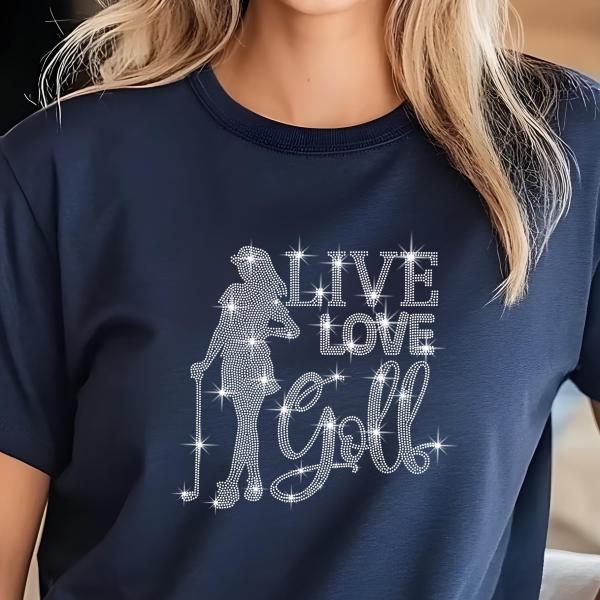 Golf Player Girl Rhinestone T-shirts, Holiday Shirt, Golf Apparel, Gift for Friends, Casual Chic Fashion, Gift for Her, V-neck, Sweatshirt