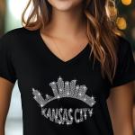 Kansas City Skyline Rhinestone Retro T-Shirt – Football City Silhouette Tee with Sparkling Name Design, Perfect Gift for Her, Gift for Mom