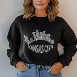 Kansas City Skyline Rhinestone Retro T-Shirt – Football City Silhouette Tee with Sparkling Name Design, Perfect Gift for Her, Gift for Mom