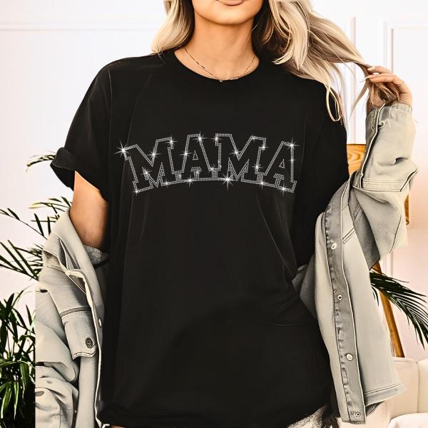 Cute Mama Rhinestone T-Shirt, Mommy Shirt, New Mom Sweatshirt, Special Gift For Mother's Day, Mom Birthday, Christmas or Casual Wear