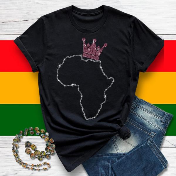 Africa Map With Crown Rhinestone T-Shirt, Cute Black Women Gift, Softstyle Unisex Premium Tee, Black Lovers Sweatshirt, African Beauty Shirt