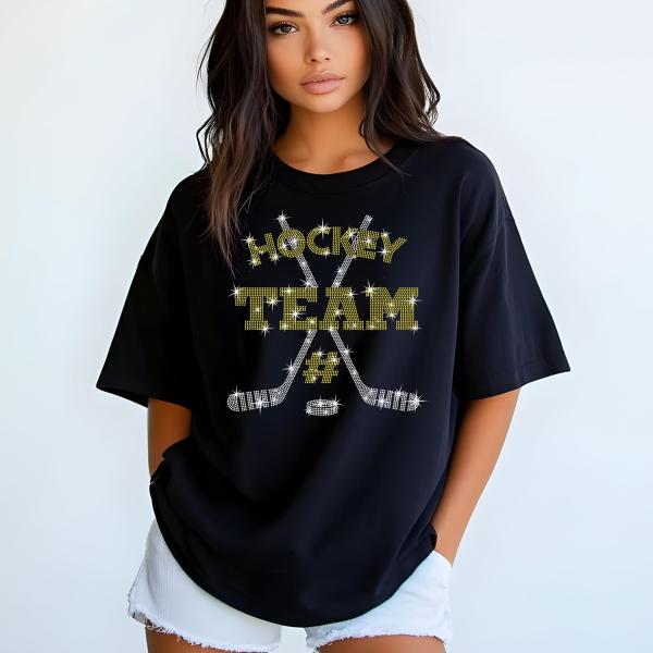 Custom Hockey Team Name Rhinestone Shirt, Custom Sports Tee, Hockey Mom, Custom Spirit Wear, Custom Hockey Shirt, Ice Hockey Shirt