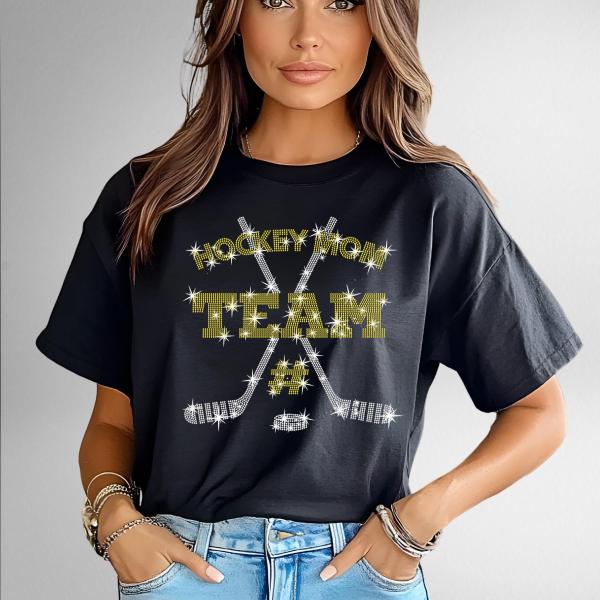 Personalized Hockey Mom Team Name Rhinestone Shirt, Hockey Mom, Custom Spirit Wear, Custom Hockey Mom Shirt, Ice Hockey Shirt