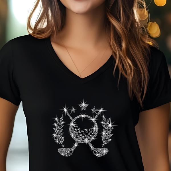 Golf Rhinestone T-Shirt, Sparkling Golf Club Design, Women’s Casual Tee, Glitter Golf Lover Shirt, Sports Fan Outfit, Golf Gift for Her