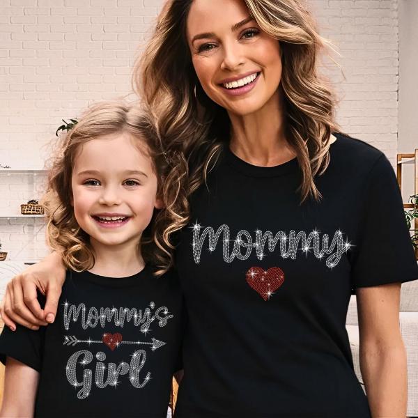 Mommy's Girl Matching Design Rhinestone T-Shirt, Heart and Arrow Sweatshirt, New Mom Shirt,  Gift for Mother's Day, Birthday or Christmas