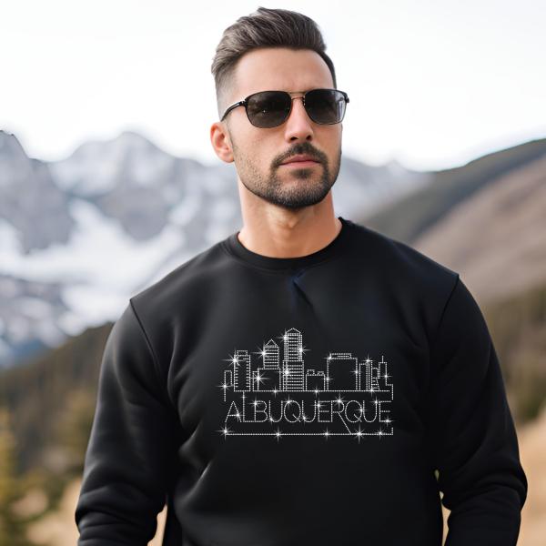 Albuquerque Rhinestone T-Shirt, Sparkling City Skyline Design, Women Casual Tee, Glitter Cityscape Top, New Mexico Pride Shirt, Travel Gift