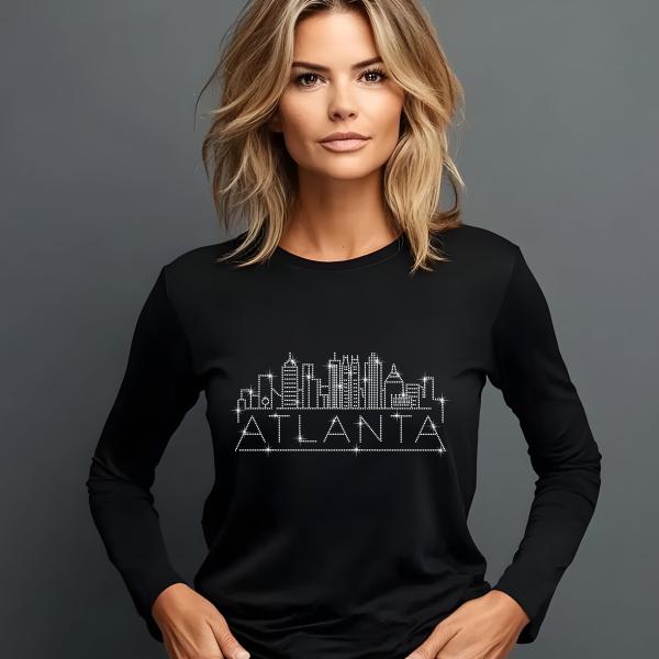 Atlanta Rhinestone T-Shirt, Sparkling City Skyline Tee, Women Casual Top, Glitter Georgia Pride Shirt, Travel Gift, Cityscape Design Outfit