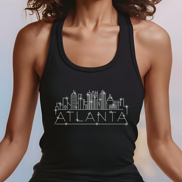 Atlanta Rhinestone T-Shirt, Sparkling City Skyline Tee, Women Casual Top, Glitter Georgia Pride Shirt, Travel Gift, Cityscape Design Outfit