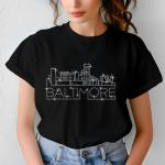 Baltimore Rhinestone T-Shirt, Sparkling City Skyline Tee, Women Casual Top, Maryland Pride Shirt, Travel Gift, Cityscape Design Outfit