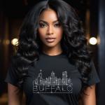 Buffalo Rhinestone T-Shirt, Sparkling City Skyline Tee, Women’s Casual Top, Glitter Buffalo Design, New York Pride Shirt, Unique Travel Gift