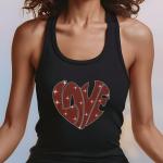 Love Heart Rhinestone T-Shirt, Sparkling Valentine’s Day Tee, Women’s Glitter Love Shirt, Romantic T-shirt, Unique Gift Idea, Gift for Her