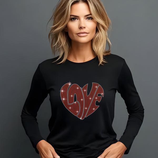 Love Heart Rhinestone T-Shirt, Sparkling Valentine’s Day Tee, Women’s Glitter Love Shirt, Romantic T-shirt, Unique Gift Idea, Gift for Her