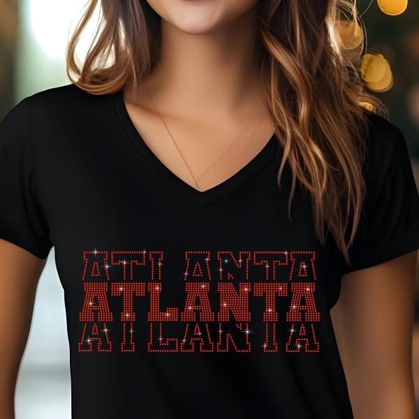 Atlanta Rhinestone Football Shirt, Shine Bright and Show Your Team with This Stylish, High-Quality Design, Perfect for Game Days & Tailgates