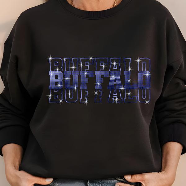 Buffalo Rhinestone Football Shirt, Shine Bright and Show Your Team with This Stylish, High-Quality Design, Perfect for Game Days & Tailgates