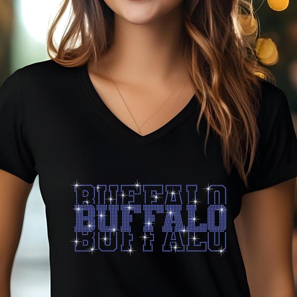 Buffalo Rhinestone Football Shirt, Shine Bright and Show Your Team with This Stylish, High-Quality Design, Perfect for Game Days & Tailgates