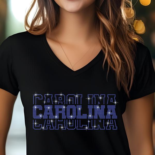 Carolina Rhinestone Football Shirt, Shine Bright and Show Your Team with This Stylish, High-Quality Design, Perfect for Game Days &Tailgates