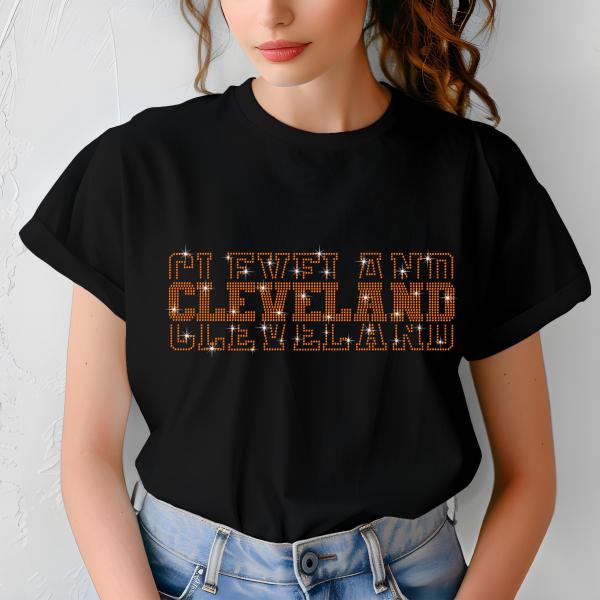 Cleveland Rhinestone Football Shirt, Shine Bright and Show Your Team with This Stylish, Quality Design, Perfect for Game Days & Tailgates