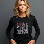 Love Like Jesus Rhinestone T-Shirt, Valentine’s Day Christian Tee, Sparkling Faith Shirt for Women, Religious Gift Idea, Gift for Her