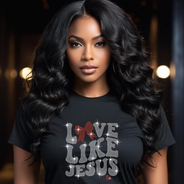 Love Like Jesus Rhinestone T-Shirt, Valentine’s Day Christian Tee, Sparkling Faith Shirt for Women, Religious Gift Idea, Gift for Her