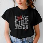 Love Like Jesus Rhinestone T-Shirt, Valentine’s Day Christian Tee, Sparkling Faith Shirt for Women, Religious Gift Idea, Gift for Her