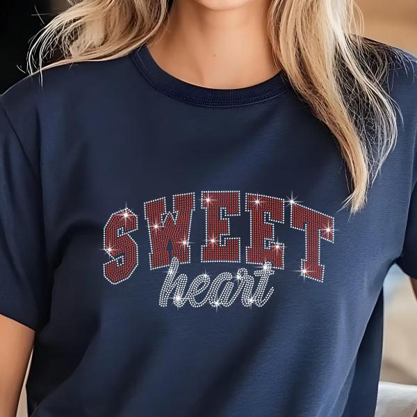 Sweetheart Rhinestone T-Shirt, Sparkling Valentine’s Day Tee, Women’s Glitter Love Shirt, Romantic T-shirt, Unique Gift Idea, Gift for Her