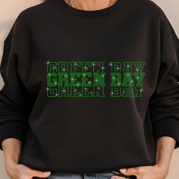 Green Bay Rhinestone Football Shirt, Shine Bright and Show Your Team with This Stylish, High-Quality Design, Perfect for Game Days&Tailgates