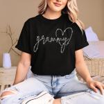Grammy Heart Rhinestone T-Shirt, New Grandma Top Shirt, Unique Design Sweatshirt For Gigi/Mimi, Grandmother Birthday & Christmas Gift Idea