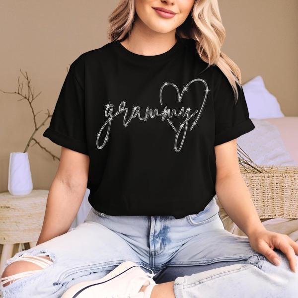 Grammy Heart Rhinestone T-Shirt, New Grandma Top Shirt, Unique Design Sweatshirt For Gigi/Mimi, Grandmother Birthday & Christmas Gift Idea