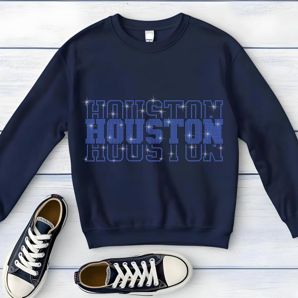 Houston Rhinestone Football Shirt, Shine Bright and Show Your Team with This Stylish, High-Quality Design, Perfect for Game Days & Tailgates