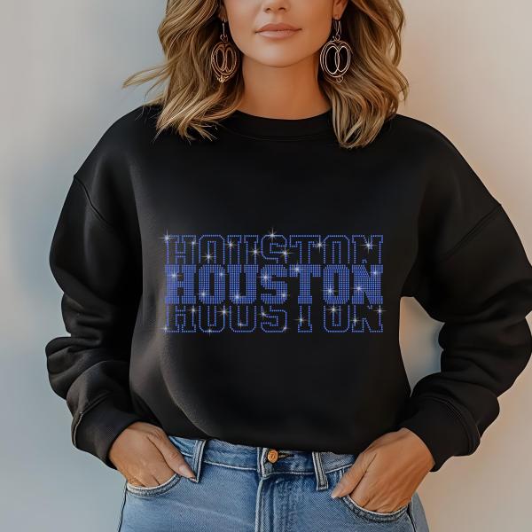 Houston Rhinestone Football Shirt, Shine Bright and Show Your Team with This Stylish, High-Quality Design, Perfect for Game Days & Tailgates