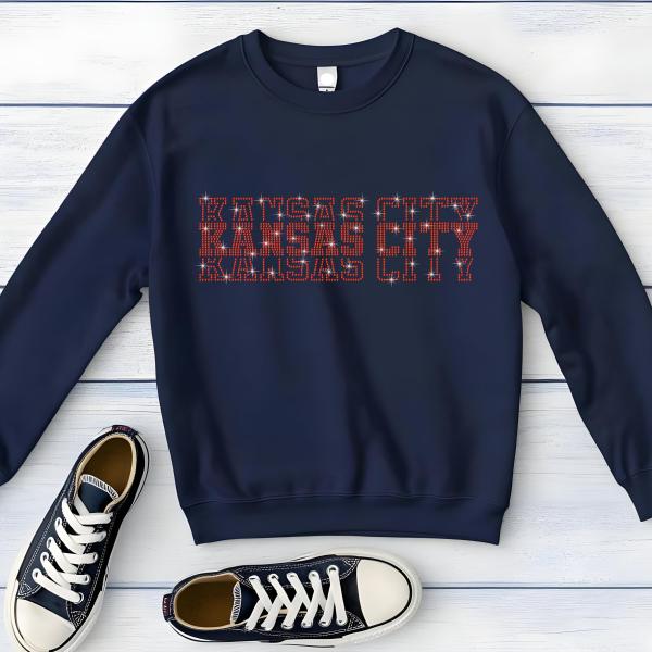 Kansas City Rhinestone Football Shirt, Shine Bright and Show Your Team with This Stylish, Quality Design, Perfect for Game Days & Tailgates