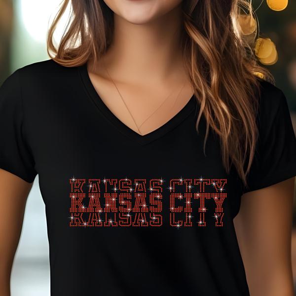 Kansas City Rhinestone Football Shirt, Shine Bright and Show Your Team with This Stylish, Quality Design, Perfect for Game Days & Tailgates