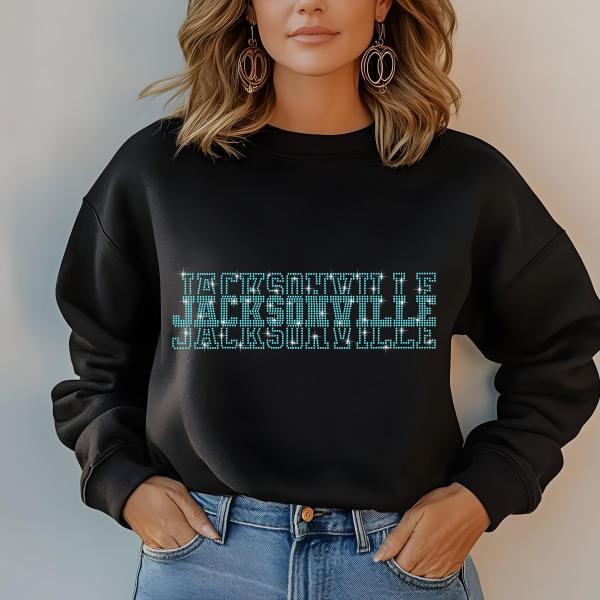Jacksonville Rhinestone Football Shirt, Shine Bright and Show Your Team with This Stylish, Quality Design, Perfect for Game Days & Tailgates