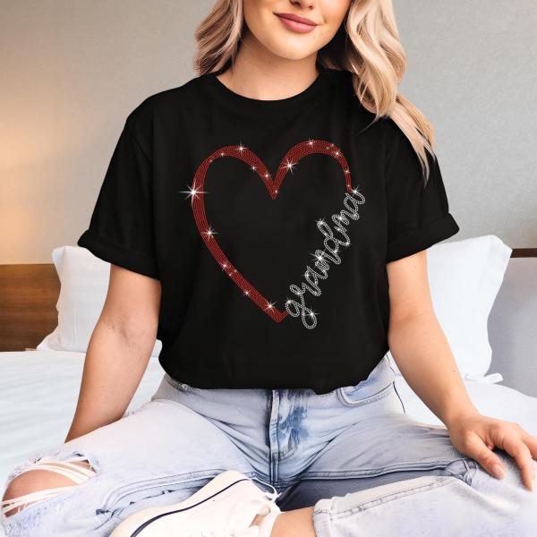 Grandma Heart Themed Rhinestone T-Shirt, Grandma Heart Shirt, Great Grandma Gift, Heart Designed Grandma Sweatshirt, Grandma Xmas Shirt