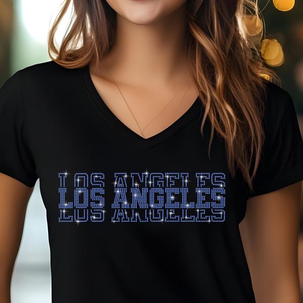 Los Angeles Rhinestone Football Shirt, Shine Bright and Show Your Team with This Stylish, Quality Design, Perfect for Game Days & Tailgates