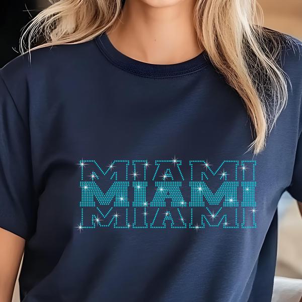 Miami Rhinestone Football Shirt, Shine Bright and Show Your Team with This Stylish, High-Quality Design, Perfect for Game Days & Tailgates