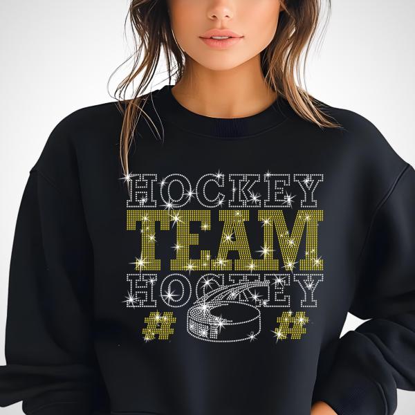 Personalized Hockey Team Name Rhinestone Shirt, Custom Sports Tee, Hockey Mom, Custom Spirit Wear, Custom Hockey Shirt, Hockey Team Shirt