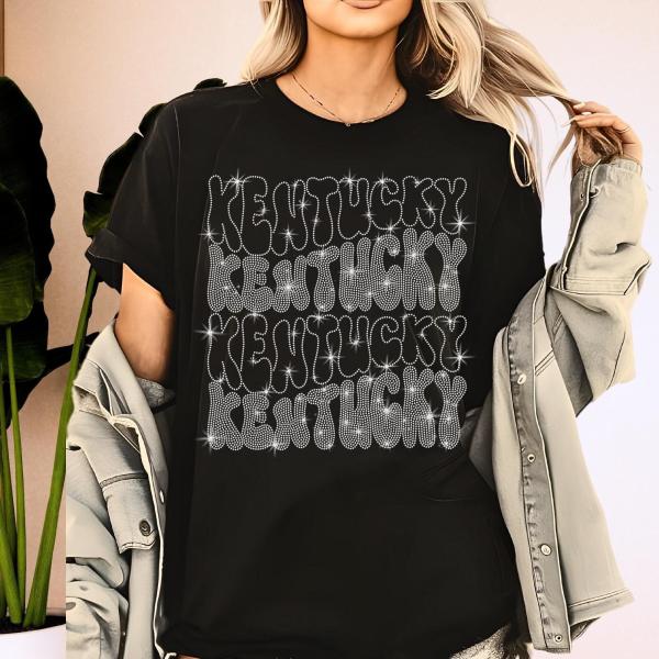 Kentucky Wavy Design Rhinestone T-Shirt, Groovy Retro Sports Top Shirt, Comfort Colors Sweatshirt, Derby Party Favor Apparel, Gift for Mom