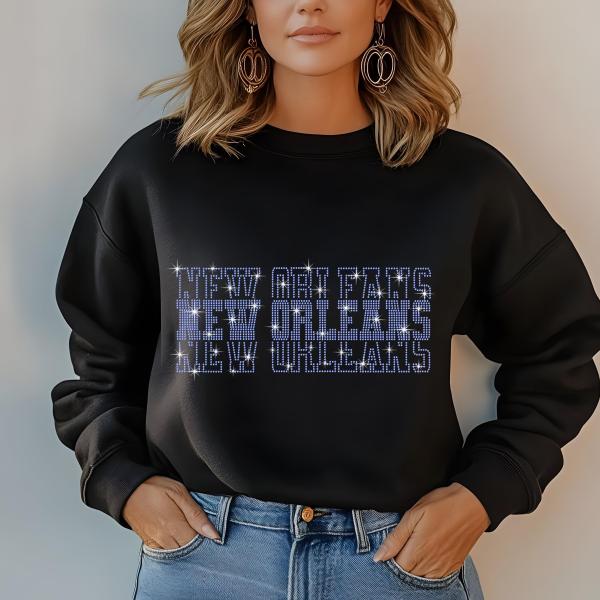 New Orleans Rhinestone Football Shirt, Shine Bright and Show Your Team with This Stylish, Quality Design, Perfect for Game Days & Tailgates
