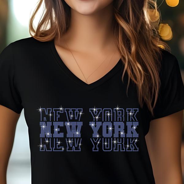 New York Rhinestone Football Shirt, Shine Bright and Show Your Team with This Stylish, HighQ-uality Design, Perfect for Game Days &Tailgates