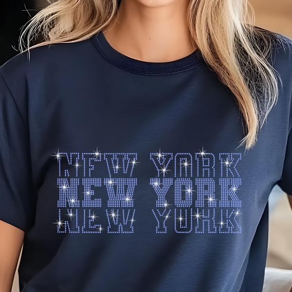 New York Rhinestone Football Shirt, Shine Bright and Show Your Team with This Stylish, HighQ-uality Design, Perfect for Game Days &Tailgates