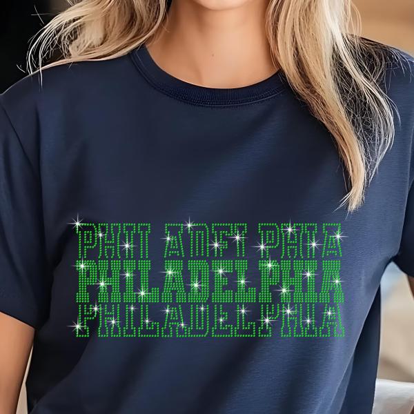 Philadelphia Rhinestone Football Shirt, Shine Bright and Show Your Team with This Stylish, Quality Design, Perfect for Game Days & Tailgates