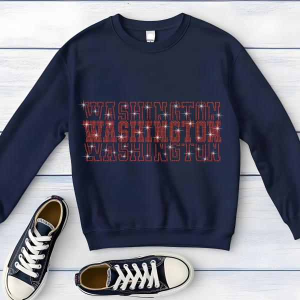 Washington Rhinestone Football Shirt, Shine Bright and Show Your Team with This Stylish, Quality Design, Perfect for Game Days & Tailgates