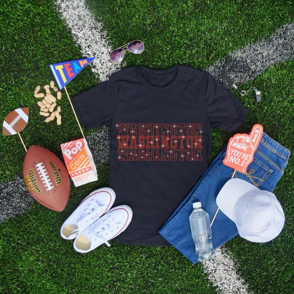 Washington Rhinestone Football Shirt, Shine Bright and Show Your Team with This Stylish, Quality Design, Perfect for Game Days & Tailgates