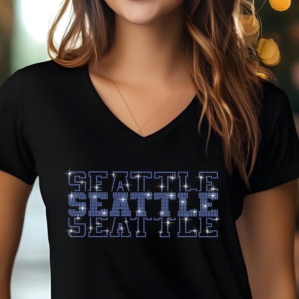 Seattle Rhinestone Football Shirt, Shine Bright and Show Your Team with This Stylish, High-Quality Design, Perfect for Game Days & Tailgates