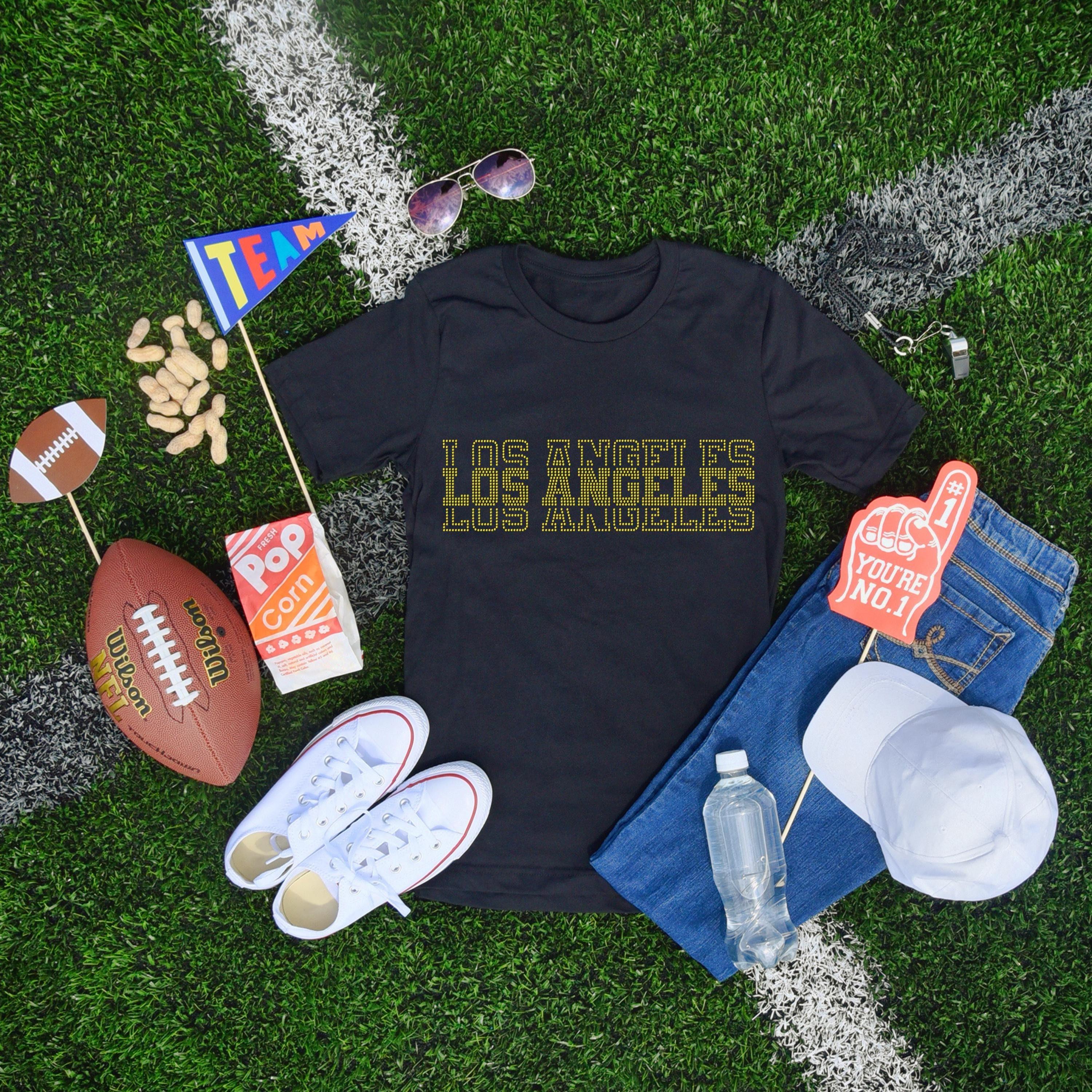 Los Angeles Rhinestone Football Shirt, Shine Bright and Show Your Team with This Stylish, Quality Design, Perfect for Game Days & Tailgates