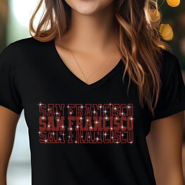 San Fransisco Rhinestone Football Shirt, Shine Bright and Show Your Team with This Stylish, Quality Design, Perfect for Game Days &Tailgates